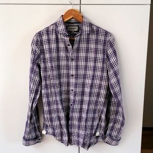 Men's Express purple plaid fitted shirt